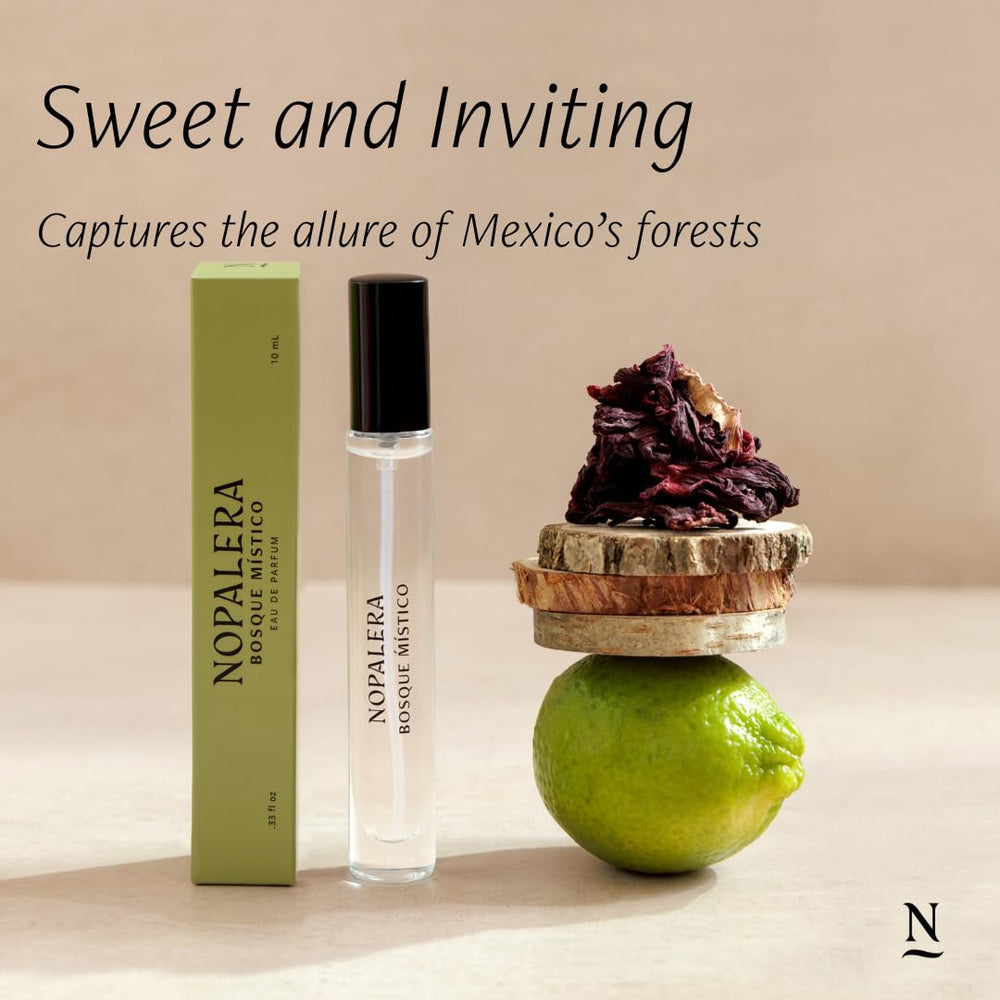Nopalera Bosque Místico spray captures travel-friendly portable scent for on-the-go serenity.