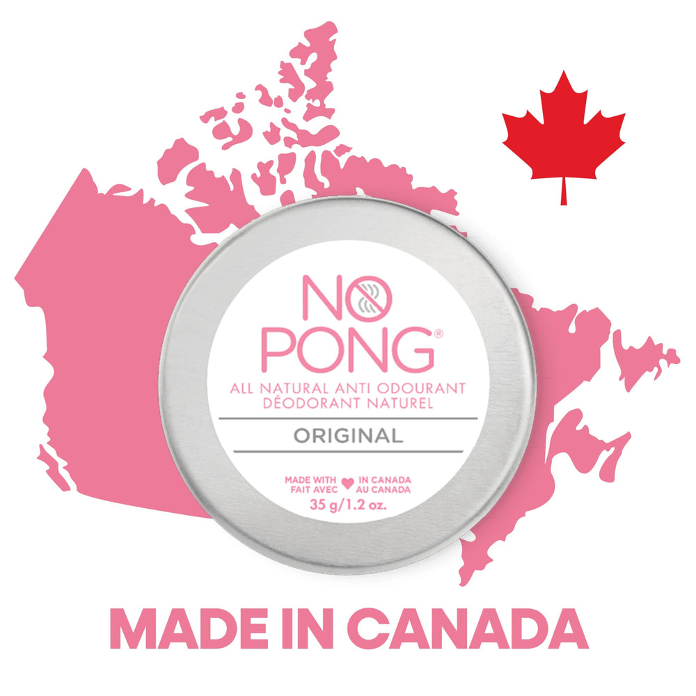NO PONG original deodorant canadian-made-label confirms Canadian-made production.
