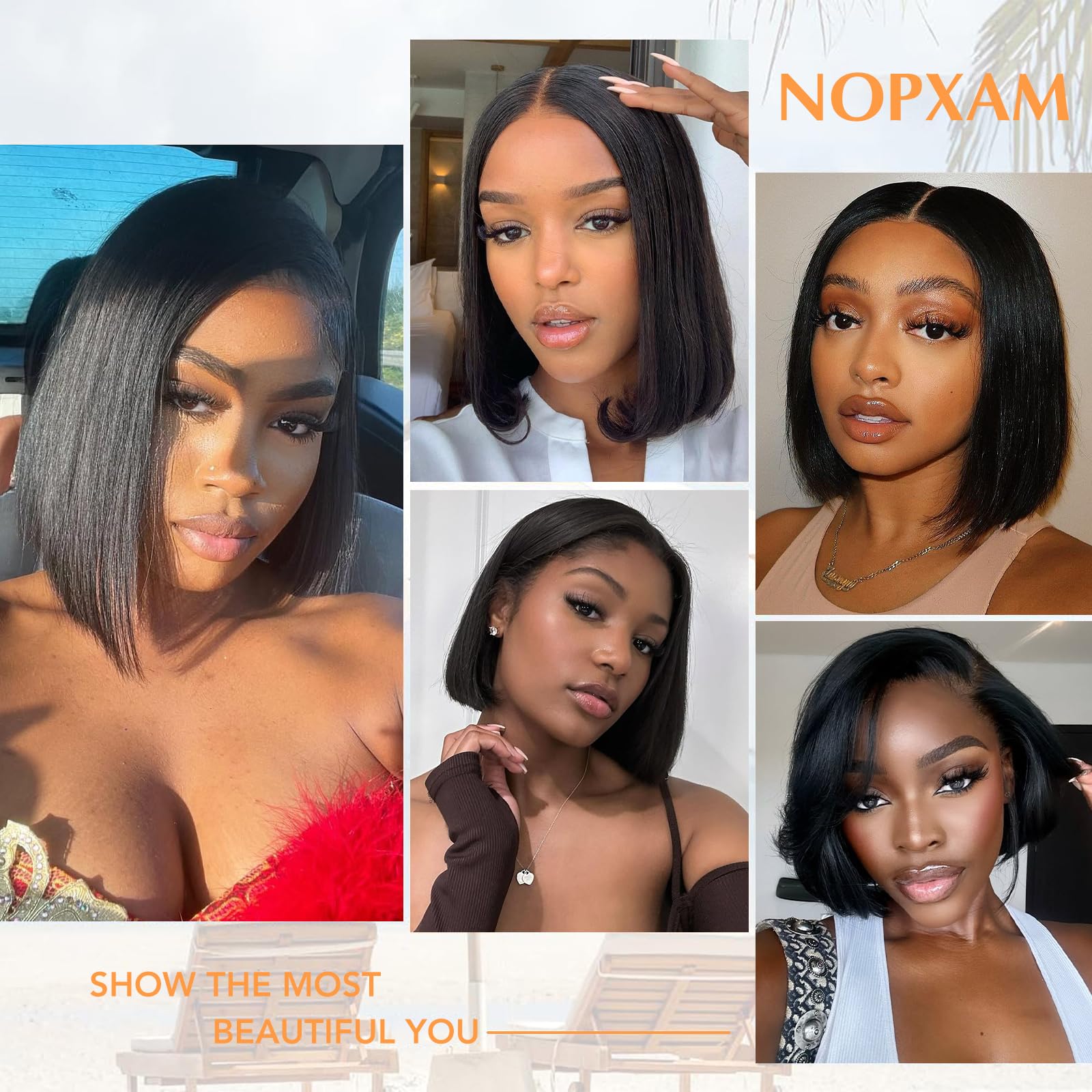 Nopxam Bob Wig pre-plucked hairline enables quick, natural-looking styling.