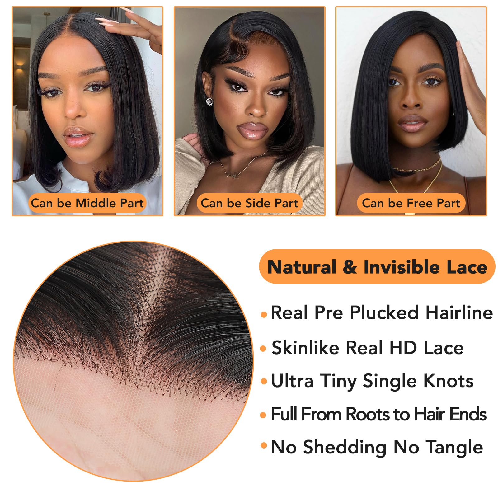 Nopxam Bob Wig short straight bob on model emphasizes natural color and shine.