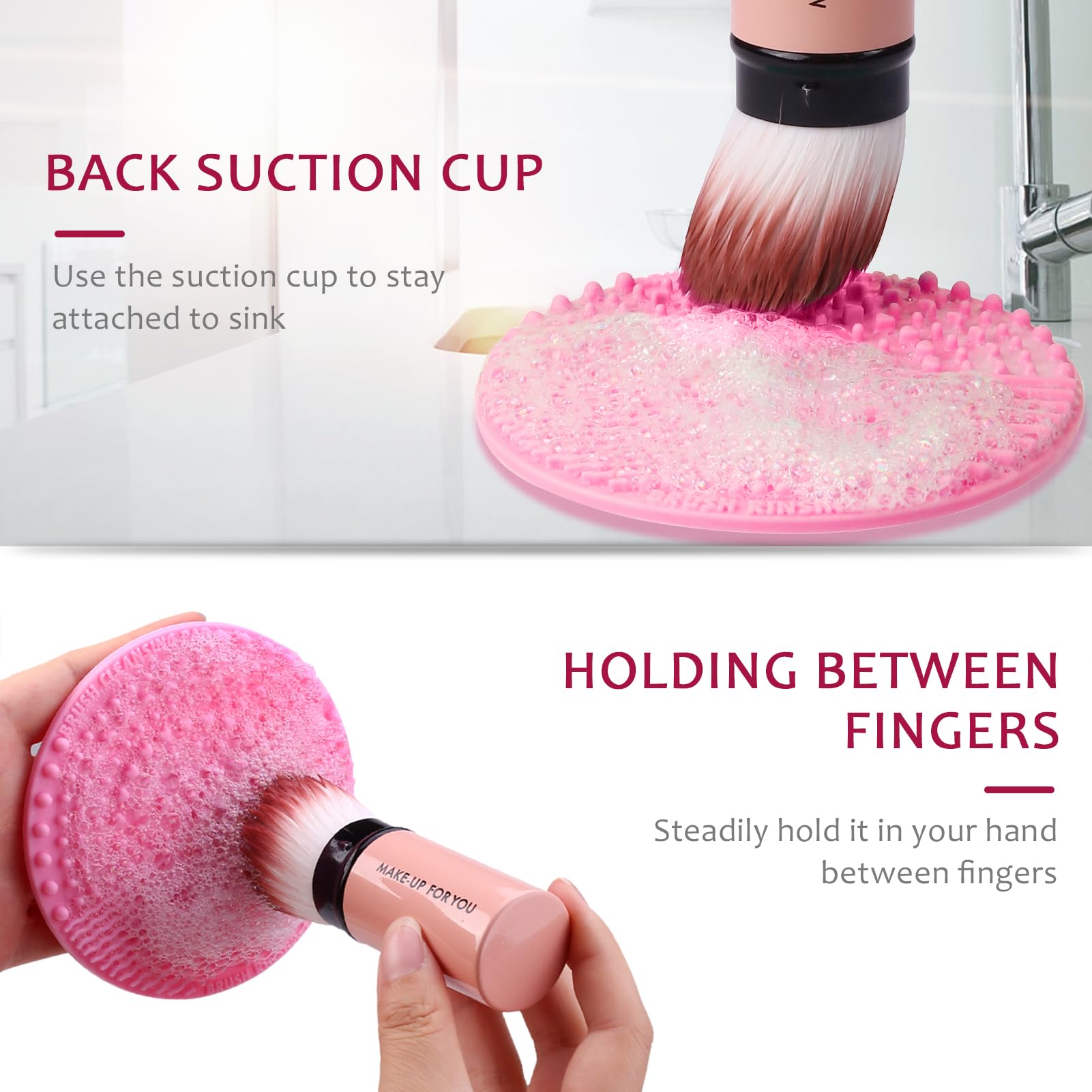 Norate makeup brush cleaner brushes on counter demonstrating efficient tool care.