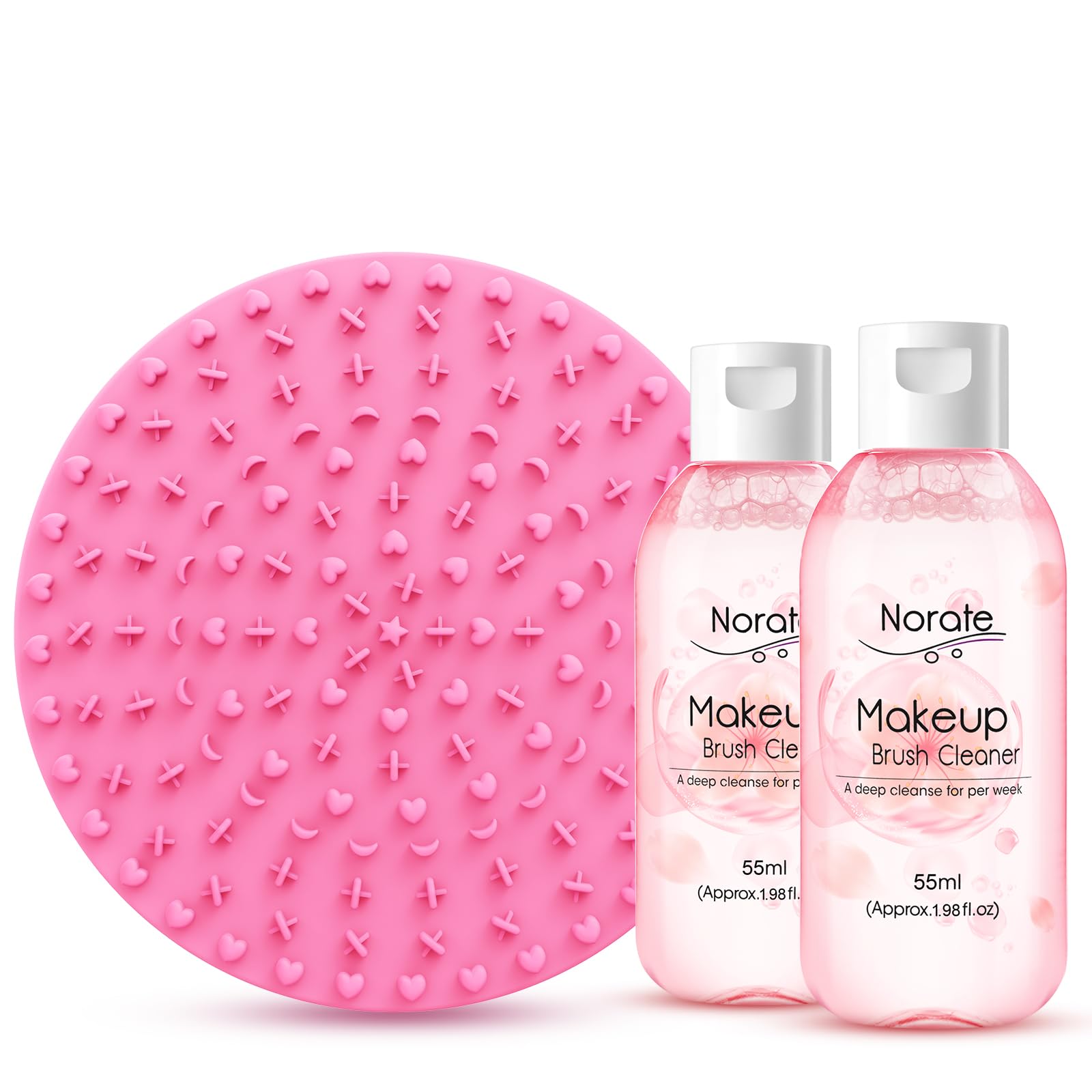 Norate makeup brush cleaner mat showing textured silicone surface for deep cleaning brushes.