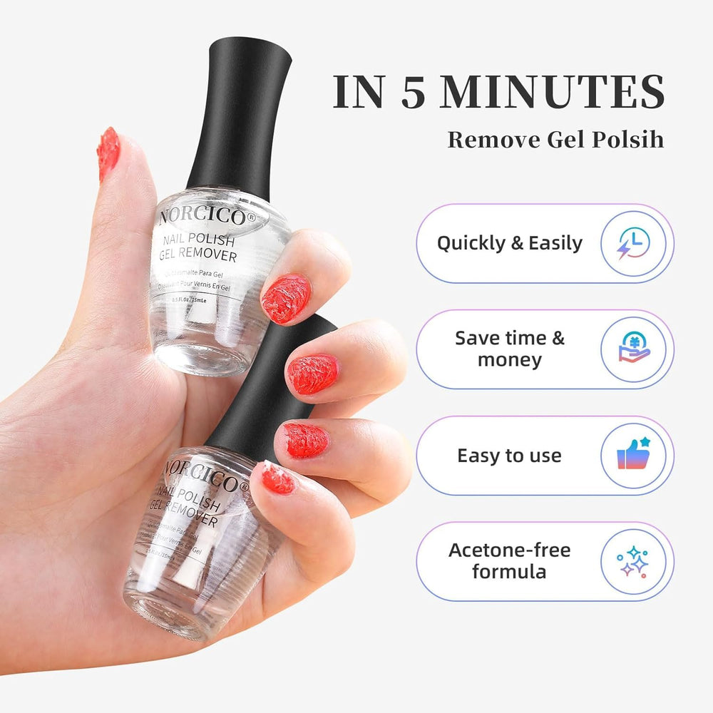 NORCICO gel-polish-remover applied to nails for fast 3-5 minute removal