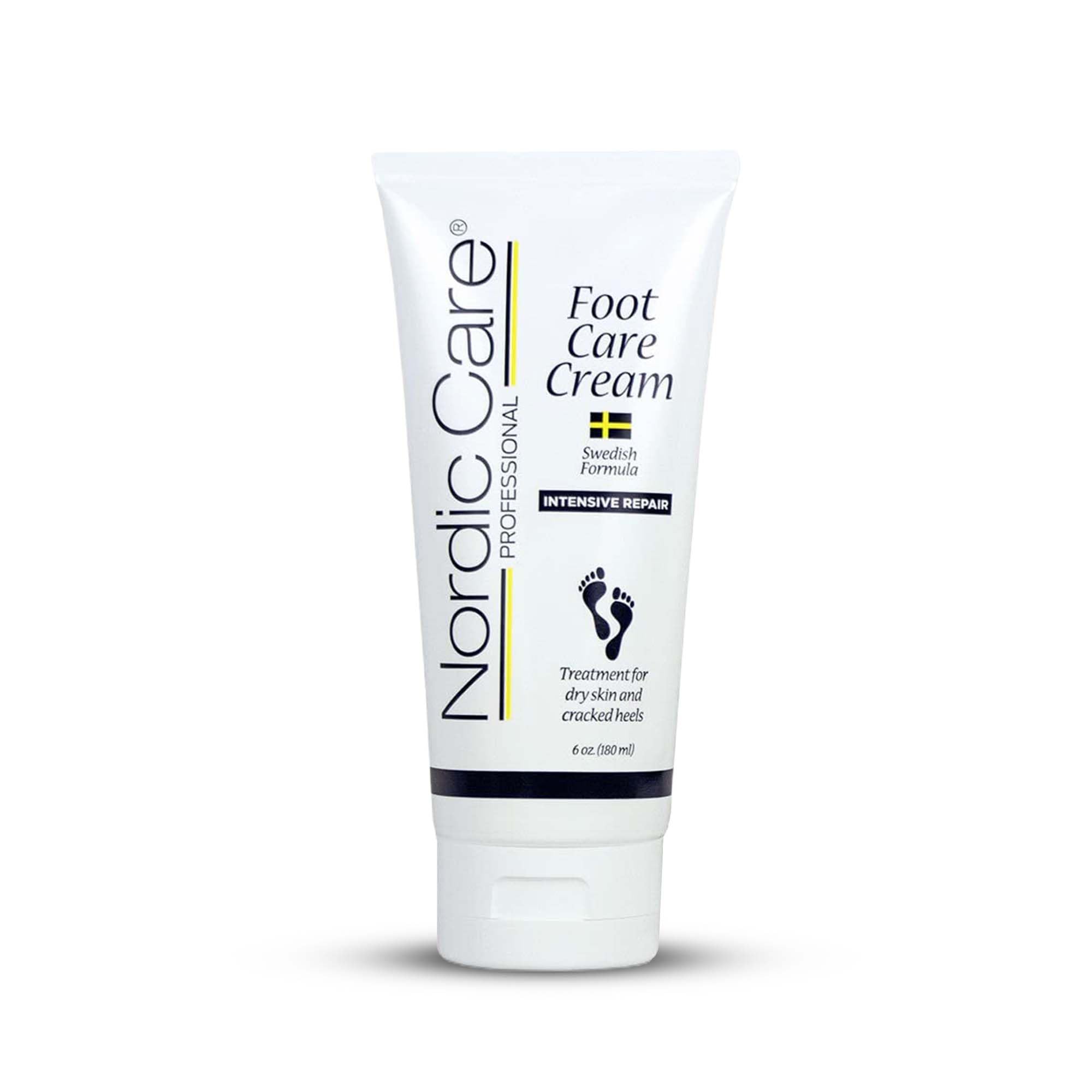 Nordic Care Foot Care Cream bottle showing cracked heel repair for dry feet