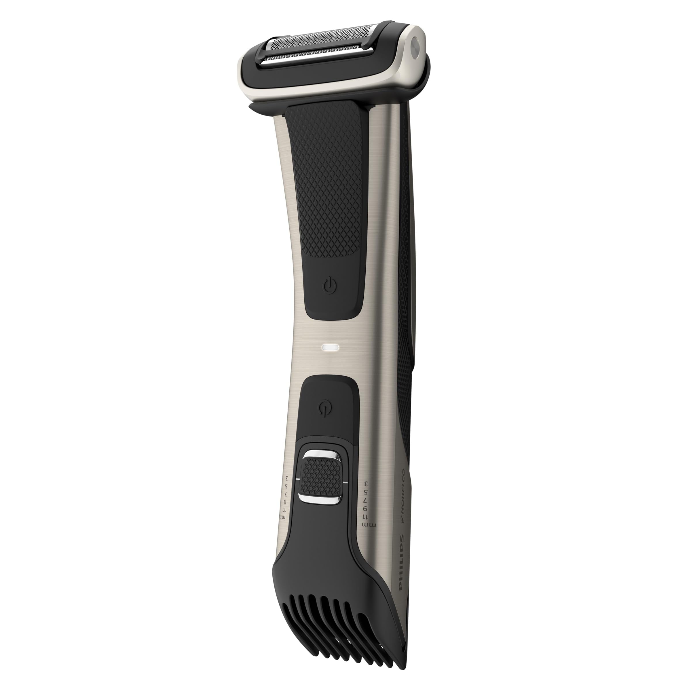 Norelco Bodygroom 7000 battery indicator helps you plan a cordless session.