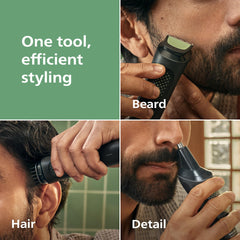 Norelco comb and accessory layout with all 13 pieces for versatile styling