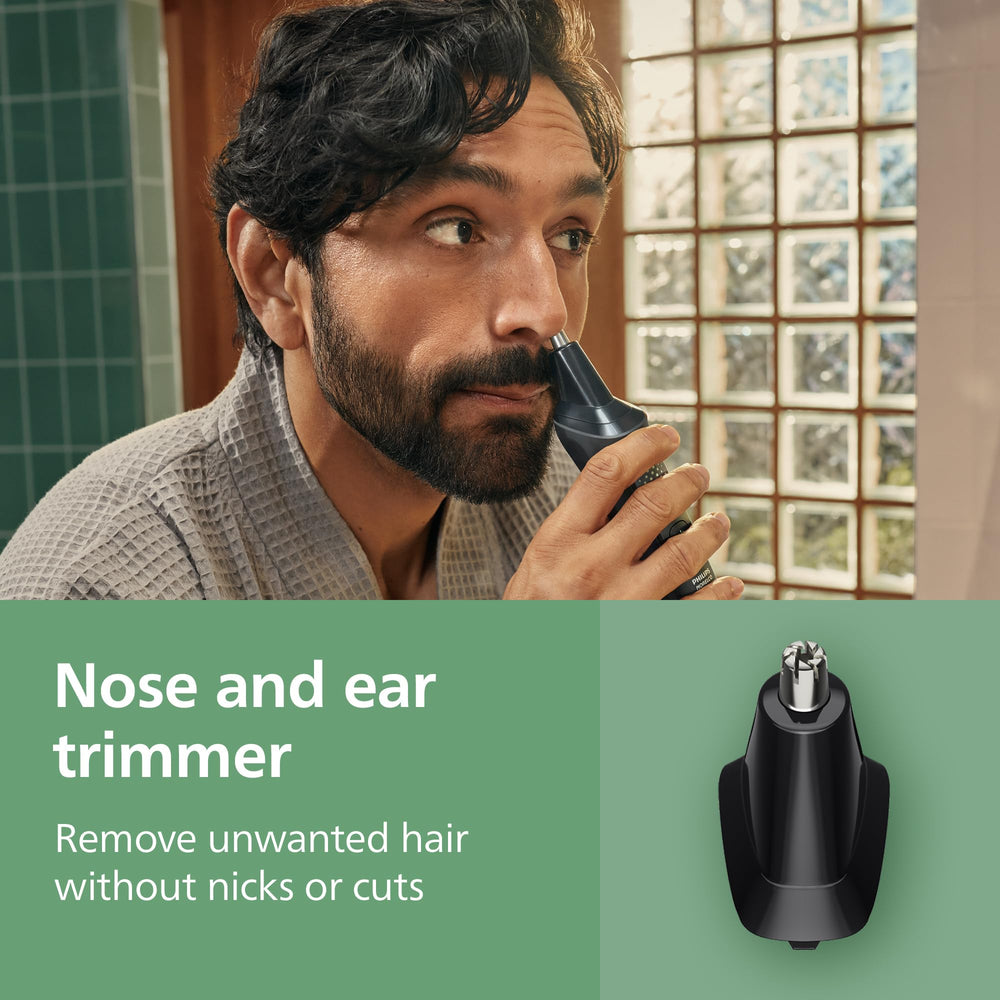 Norelco in use beard shaping demonstrating ergonomic grip for controlled trimming