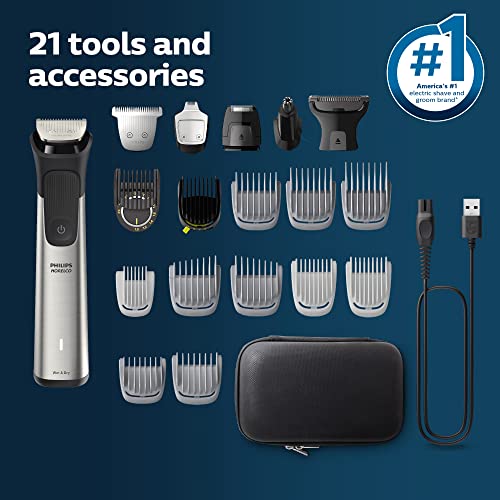 Norelco Multigroom 9000 rubber-grip handle delivers secure control during grooming.
