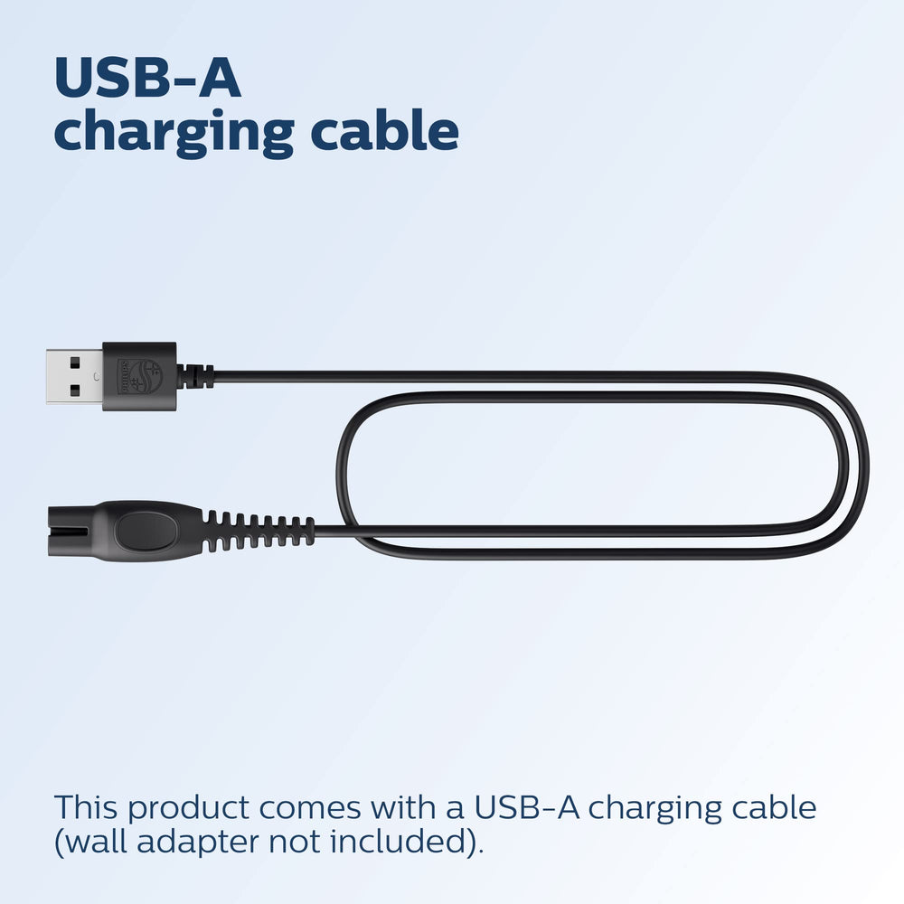 Norelco Multigroom 9000 USB-A charging cable for convenient recharging anywhere.