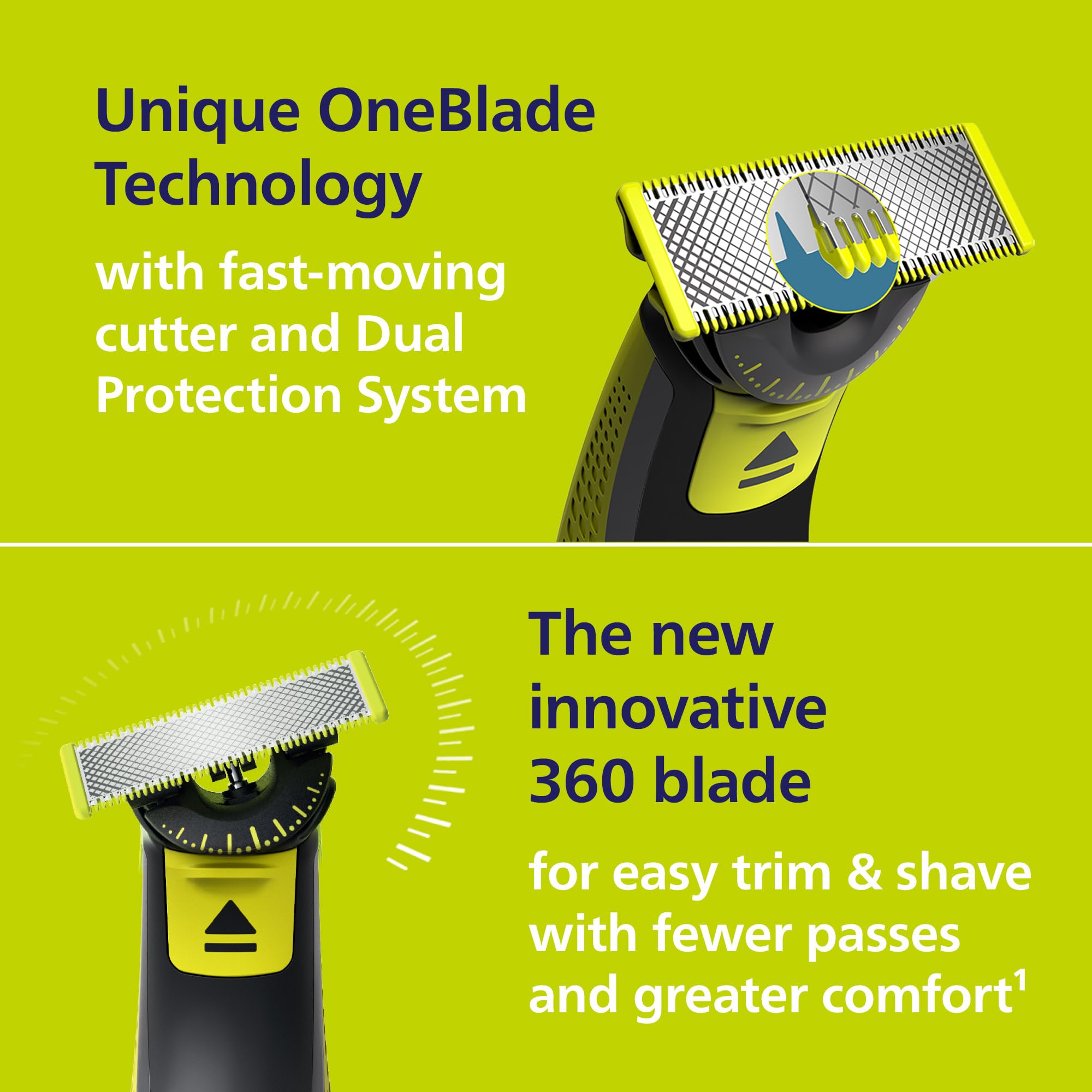 Norelco OneBlade 360 5in1 comb trims 1-5 mm for even stubble