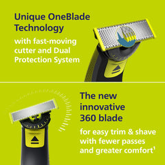 Norelco OneBlade 360 5in1 comb trims 1-5 mm for even stubble