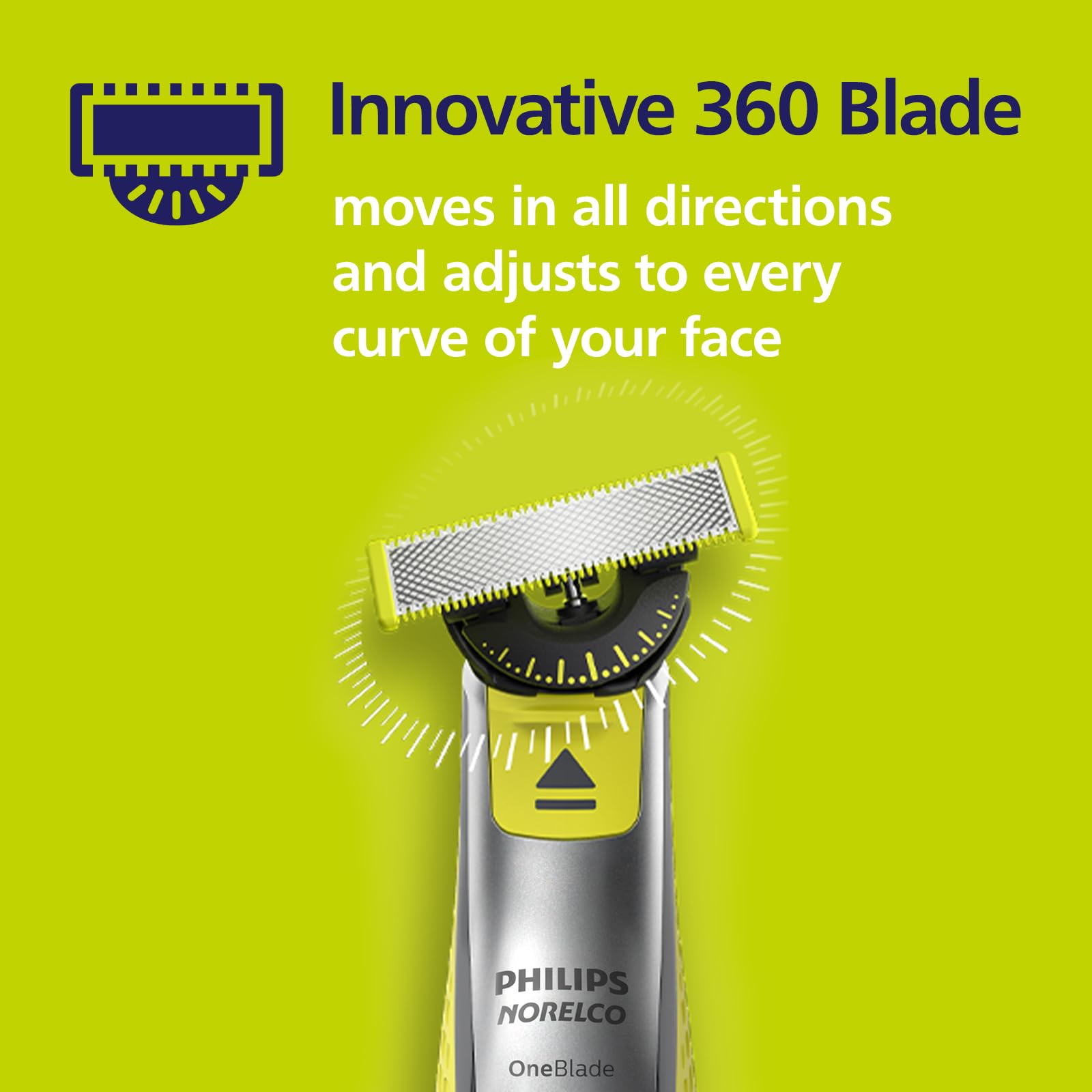 Norelco OneBlade 360 eject icon detail indicating when to replace blades for peak performance