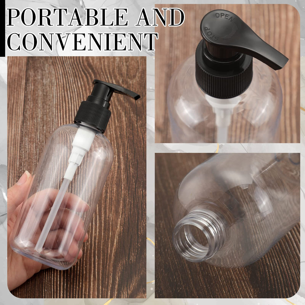 Norme 8oz clear PET bottle with pump — portable toiletries on the go.