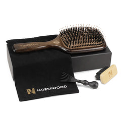 Norsewood boar bristle hair brush front view for detangling and shine