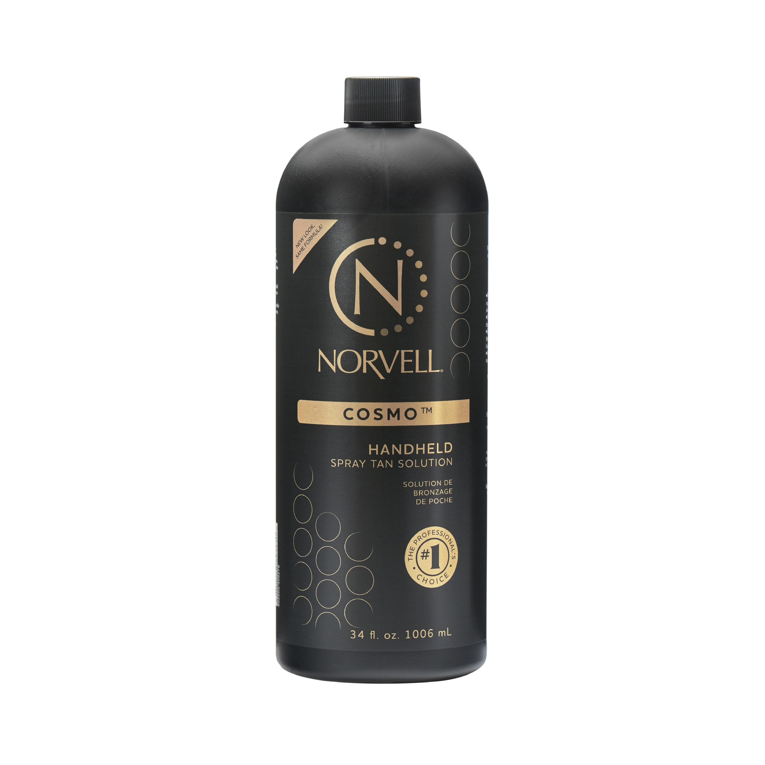 Norvell Cosmo spray tan bottle close-up showing natural color potential