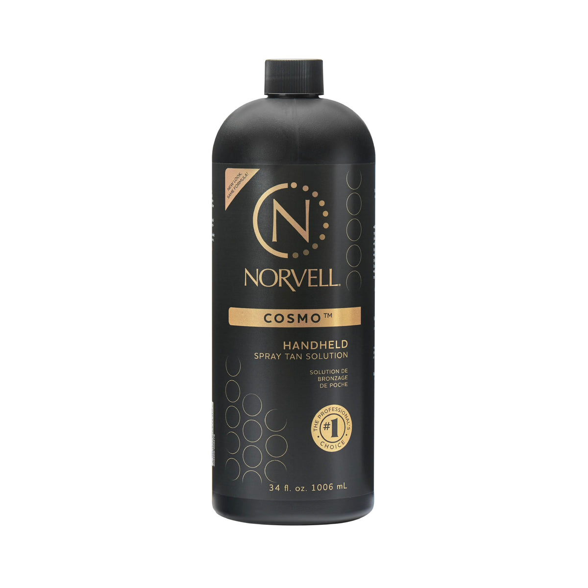 Norvell Cosmo spray tan bottle close-up showing natural color potential