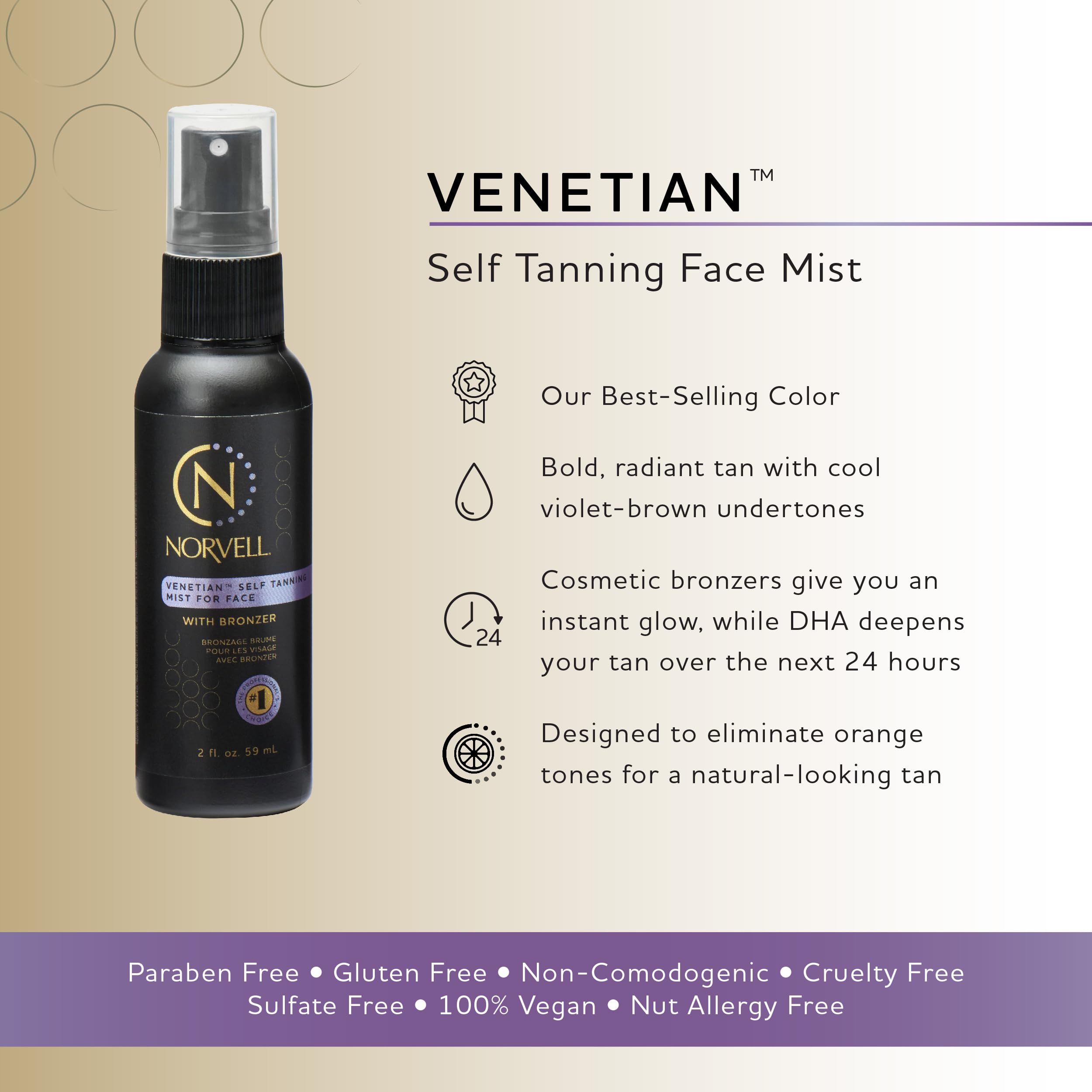 Norvell face self-tanner spray applied for even facial glow.