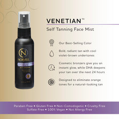 Norvell face self-tanner spray applied for even facial glow.