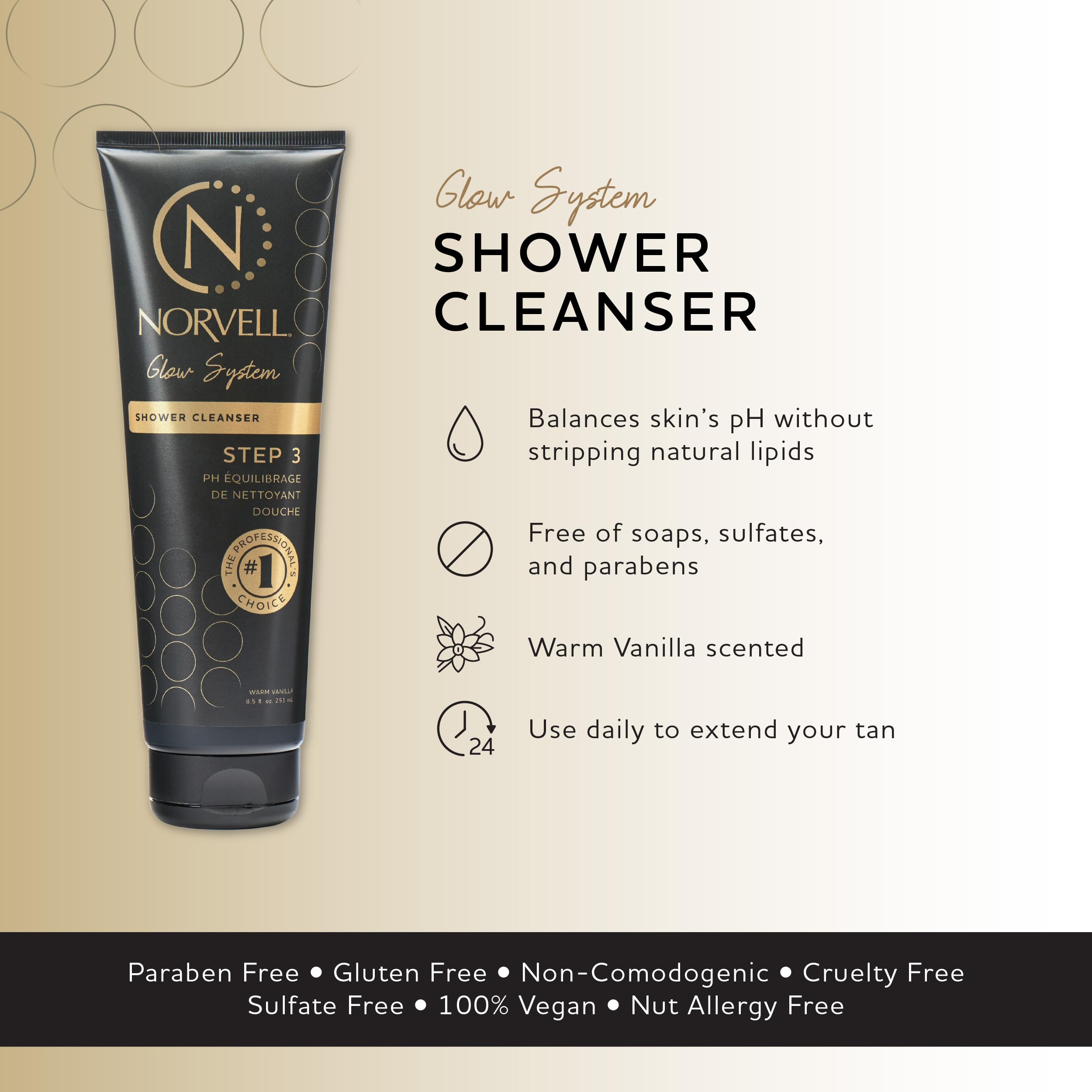 Norvell Post Self Tanner cleanser pour shows gentle lather for extended sunless tan.