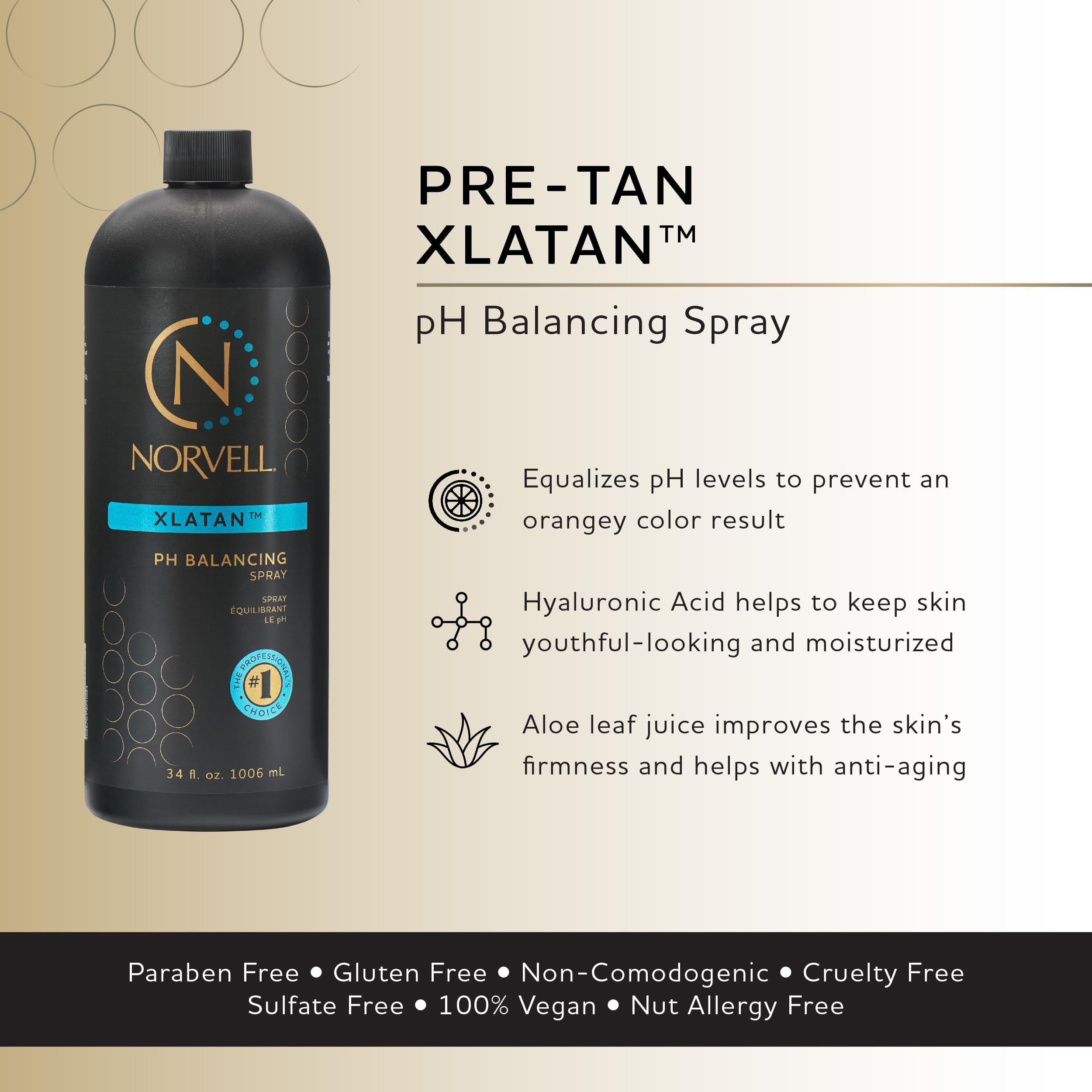 Norvell XLATAN spray application close-up showing even mist for uniform tanning prep.