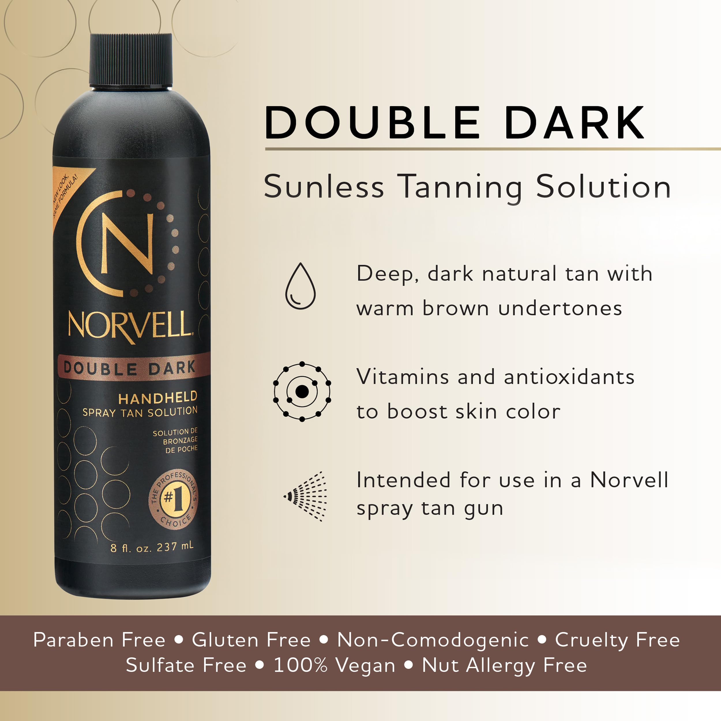 Norvell premium spray tan Double Dark label closeup highlights freshness and expiration date