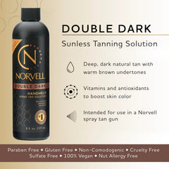 Norvell premium spray tan Double Dark label closeup highlights freshness and expiration date