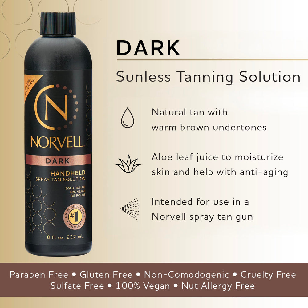 Norvell Premium Spray Tan Solution Dark nozzle spray shows fast-drying action