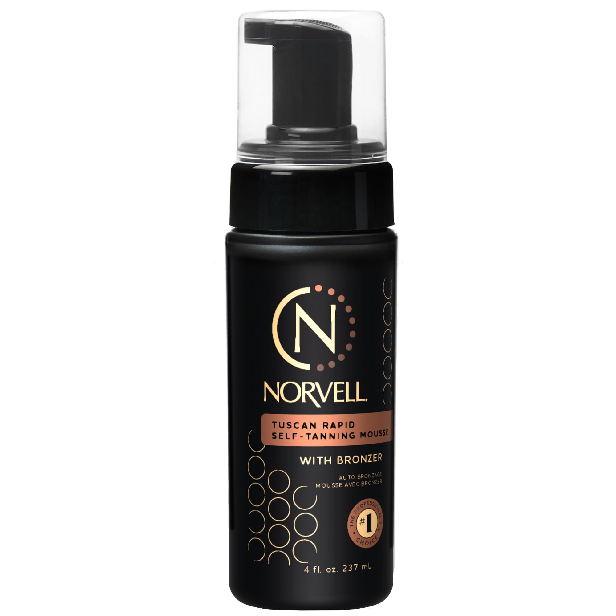 Norvell Tuscan Rapid Self-Tanning Mousse bottle with bronzer for instant glow.