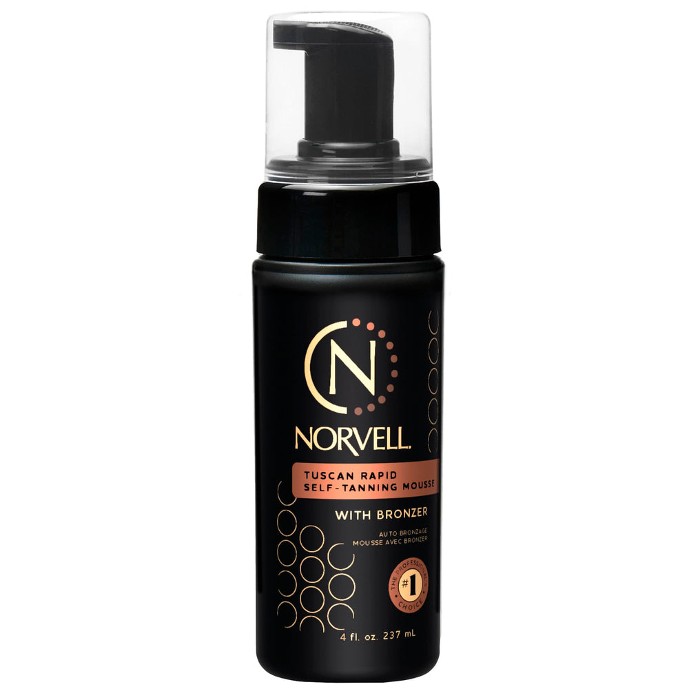 Norvell Tuscan Rapid Self-Tanning Mousse bottle with bronzer for instant glow.