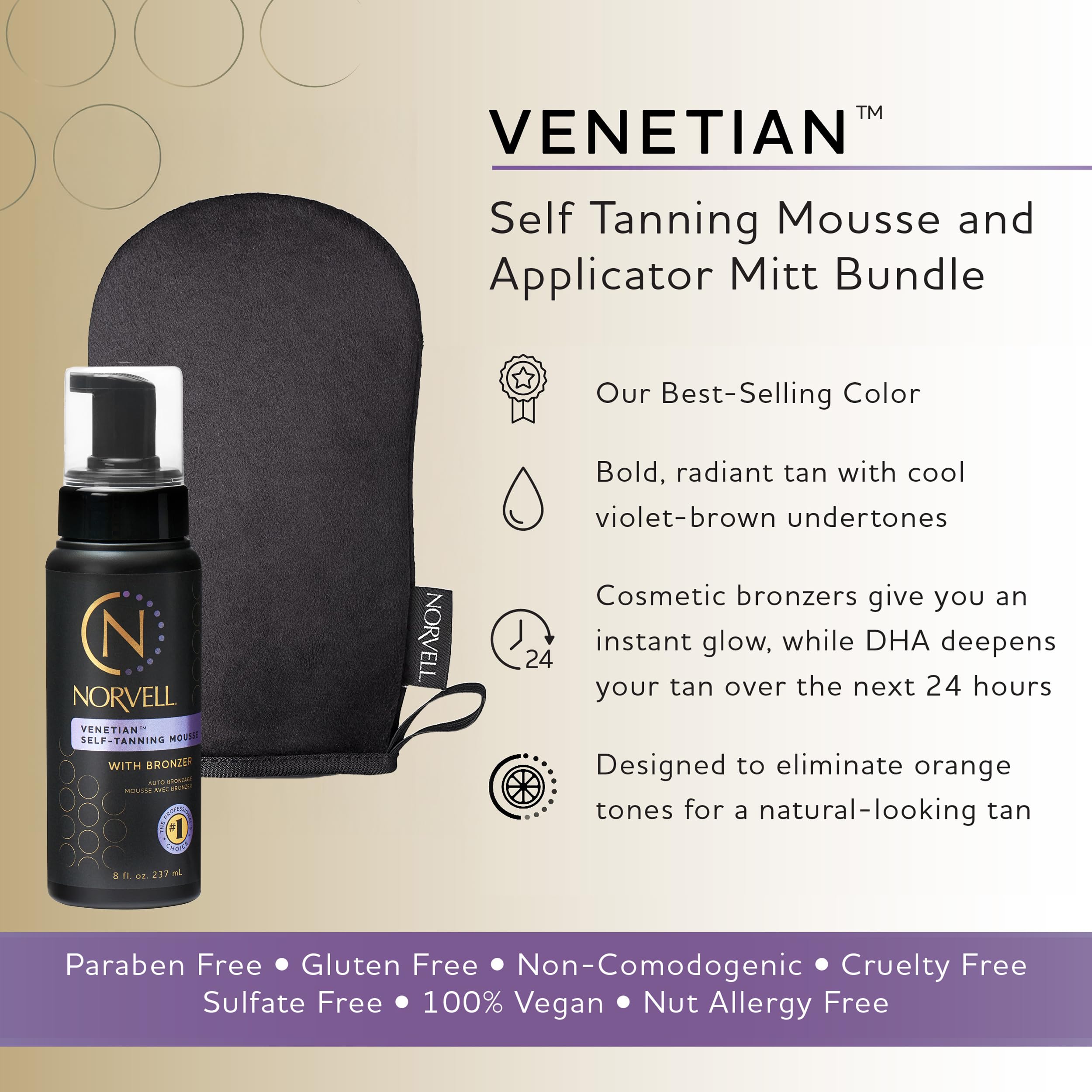 Norvell Venetian bronzer mousse swirl highlights color correction for even tan