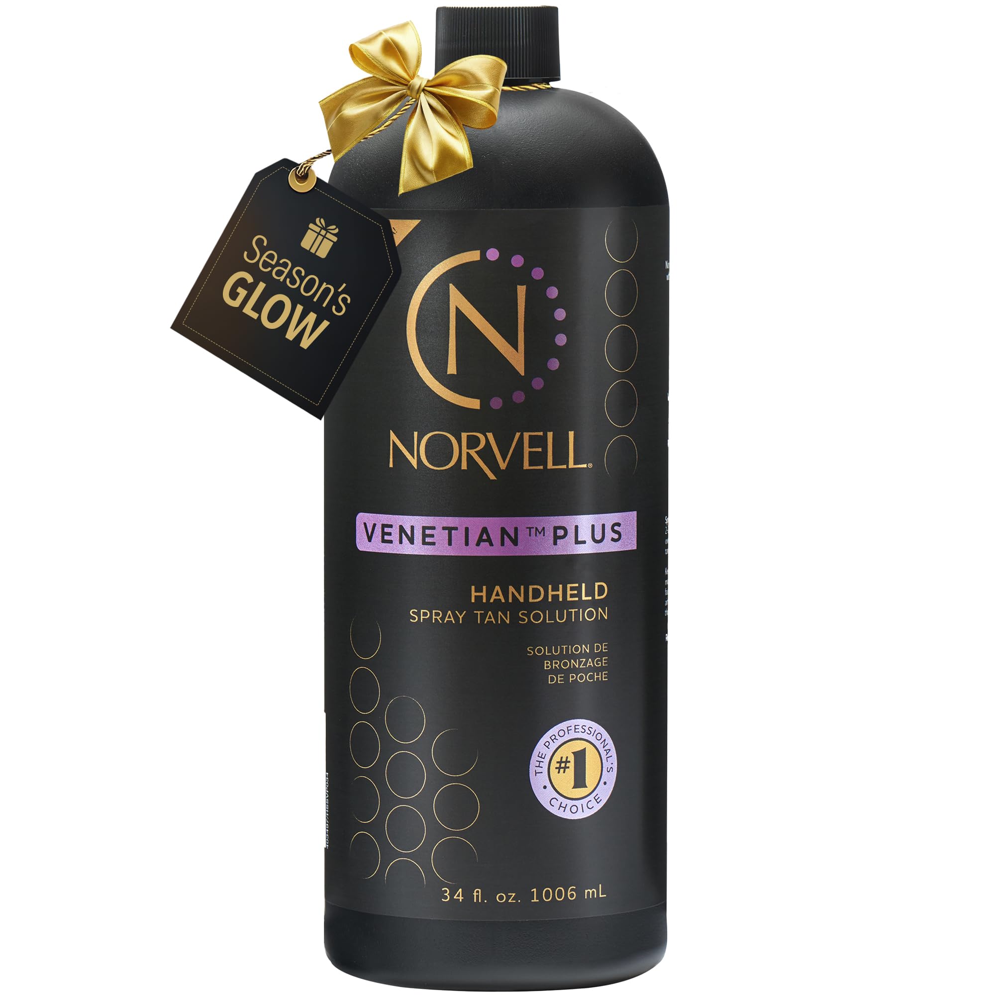 Norvell Venetian Plus solution bottle showing deep bronze-ready tanning formula