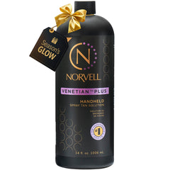 Norvell Venetian Plus solution bottle showing deep bronze-ready tanning formula
