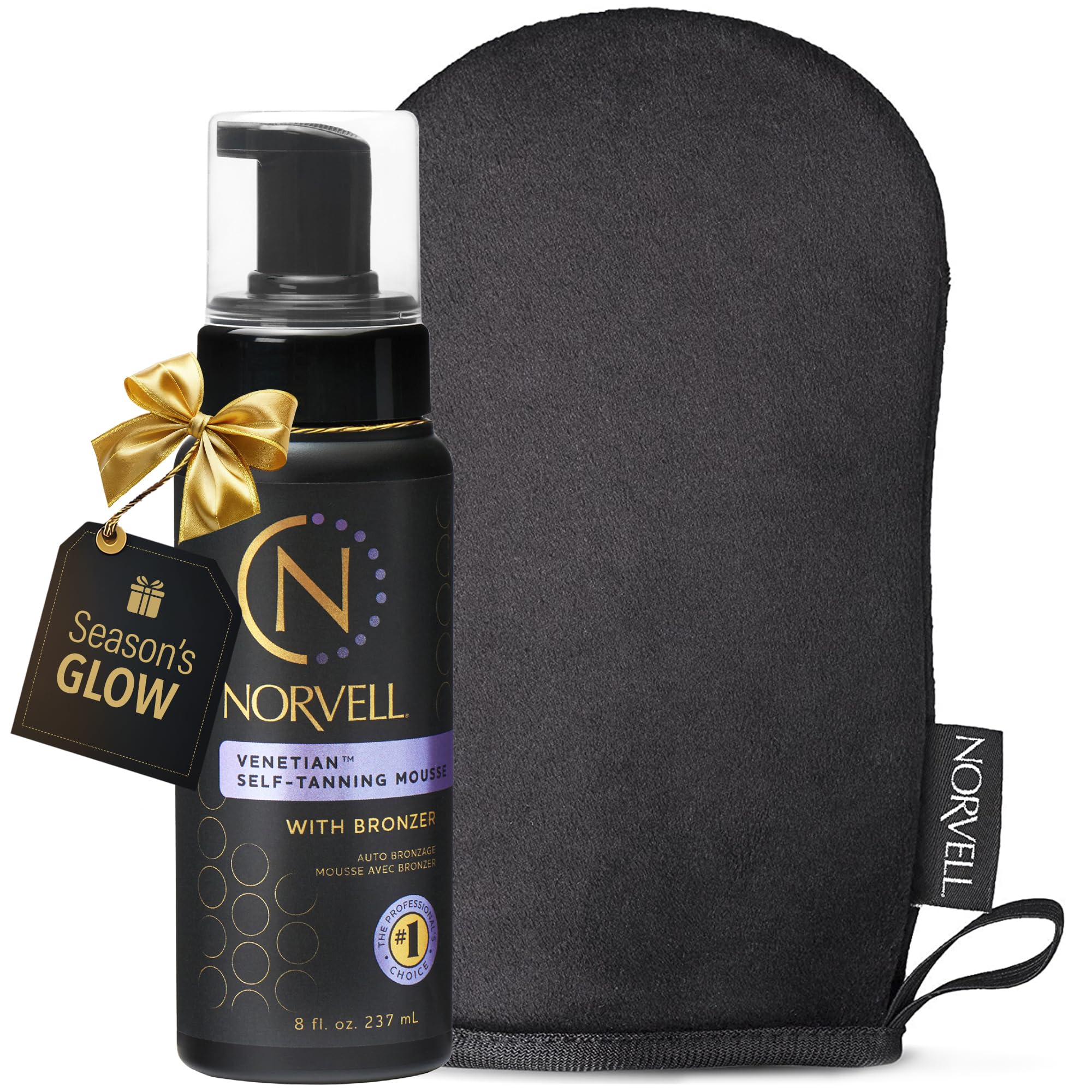 Norvell Venetian self tanning set bottle shows 8oz mousse for natural glow