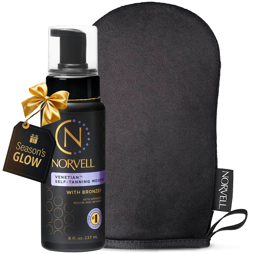 Norvell Venetian self tanning set bottle shows 8oz mousse for natural glow