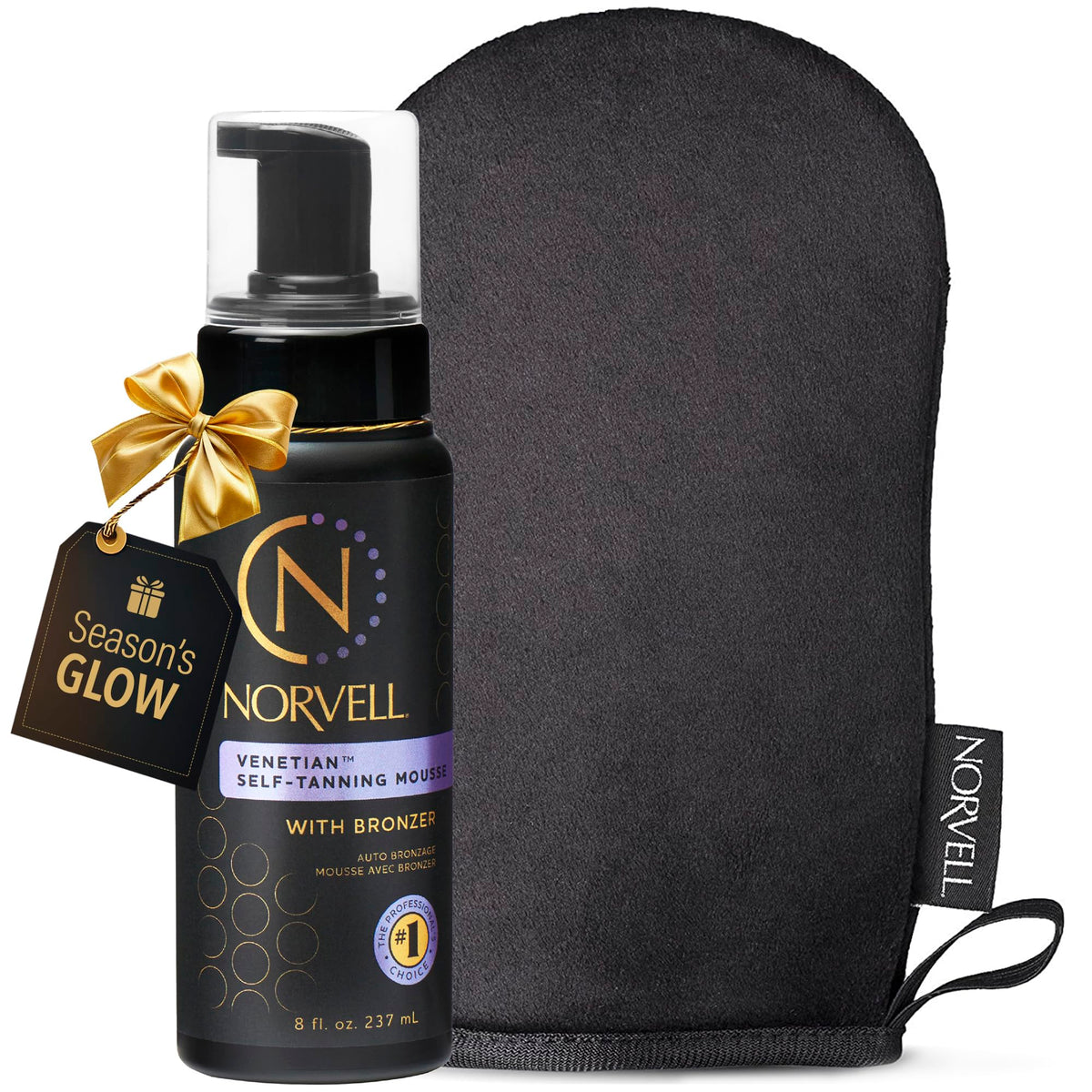 Norvell Venetian self tanning set bottle shows 8oz mousse for natural glow