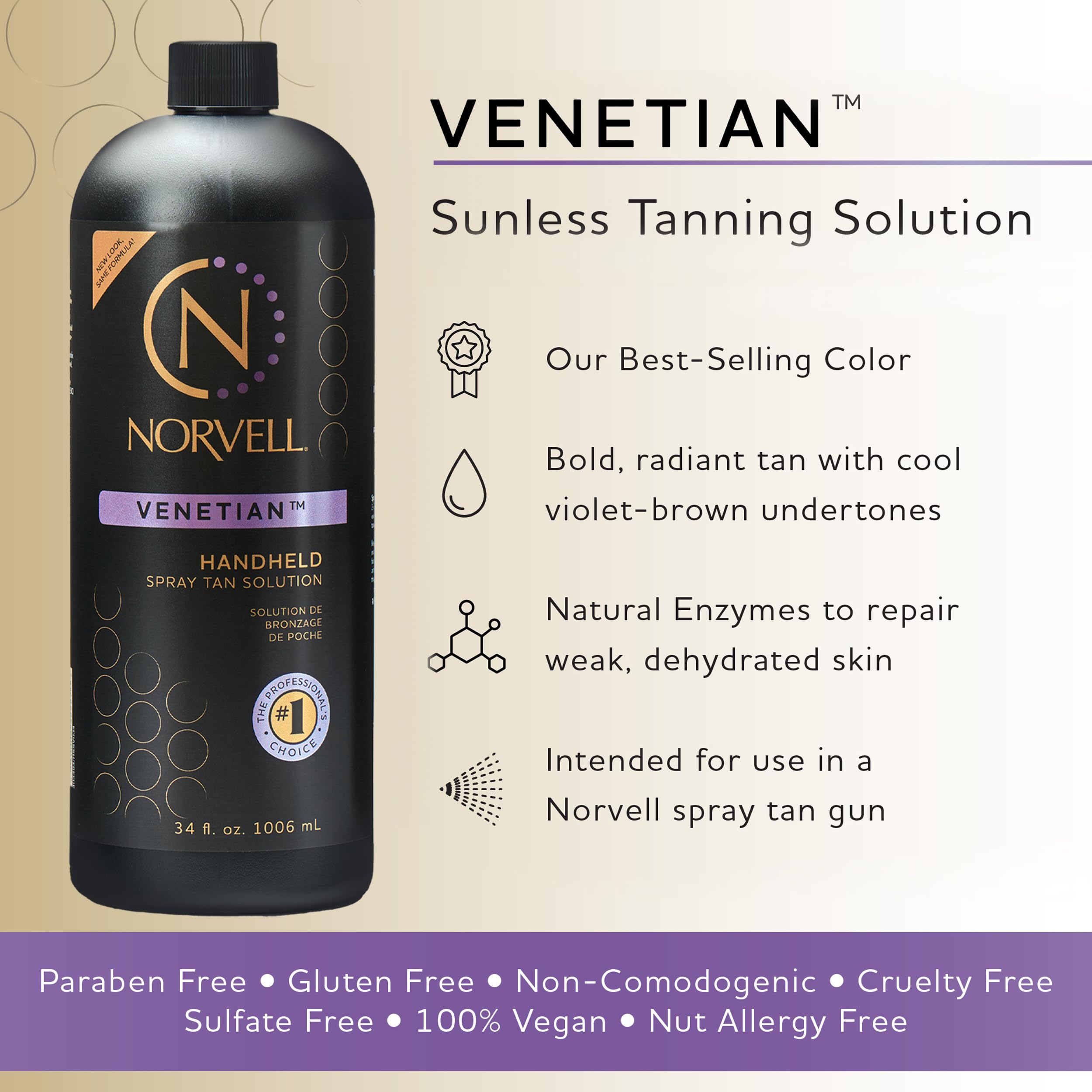 Norvell Venetian spray-tan gun setup demonstrates easy, even coverage for professional results.