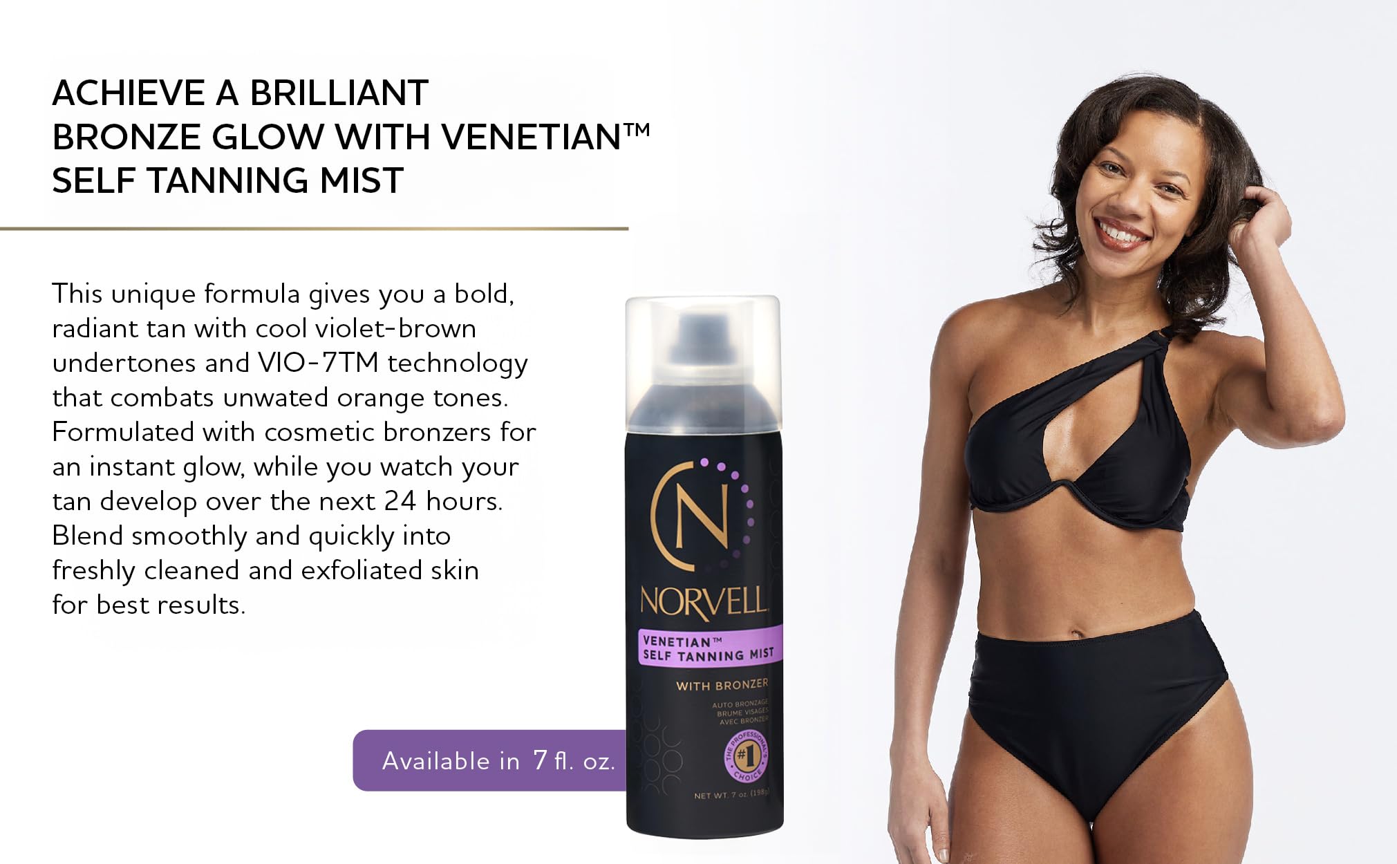 Norvell Venetian Sunless Mist travel-ready bottle fits on-the-go tanning routines.