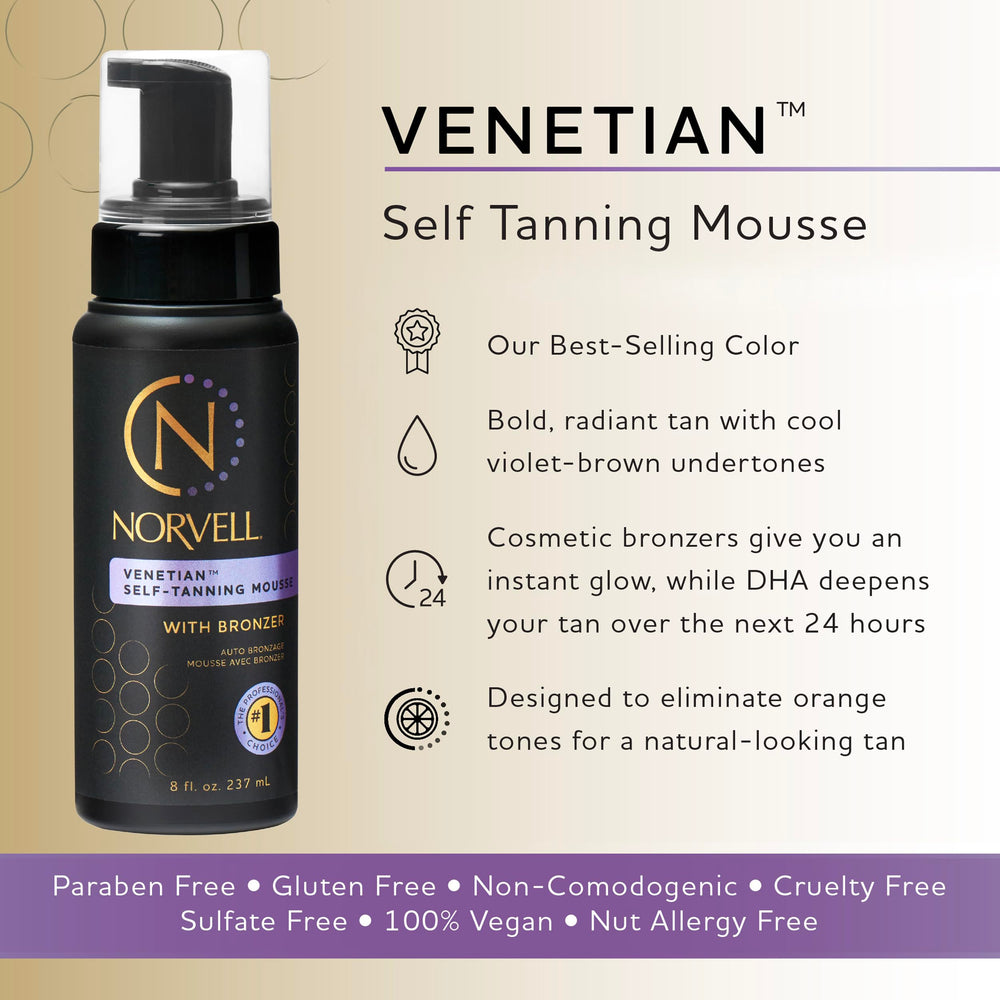 Norvell Venetian Self Tanner Mousse foam dispense for easy application.