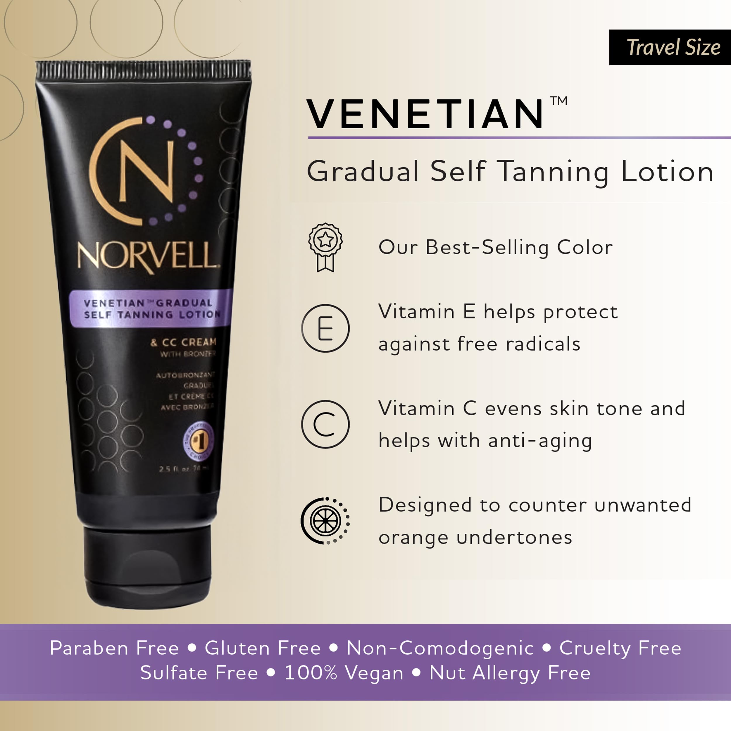 Norvell Venetian travel-size bottle enables on-the-go touch-ups.