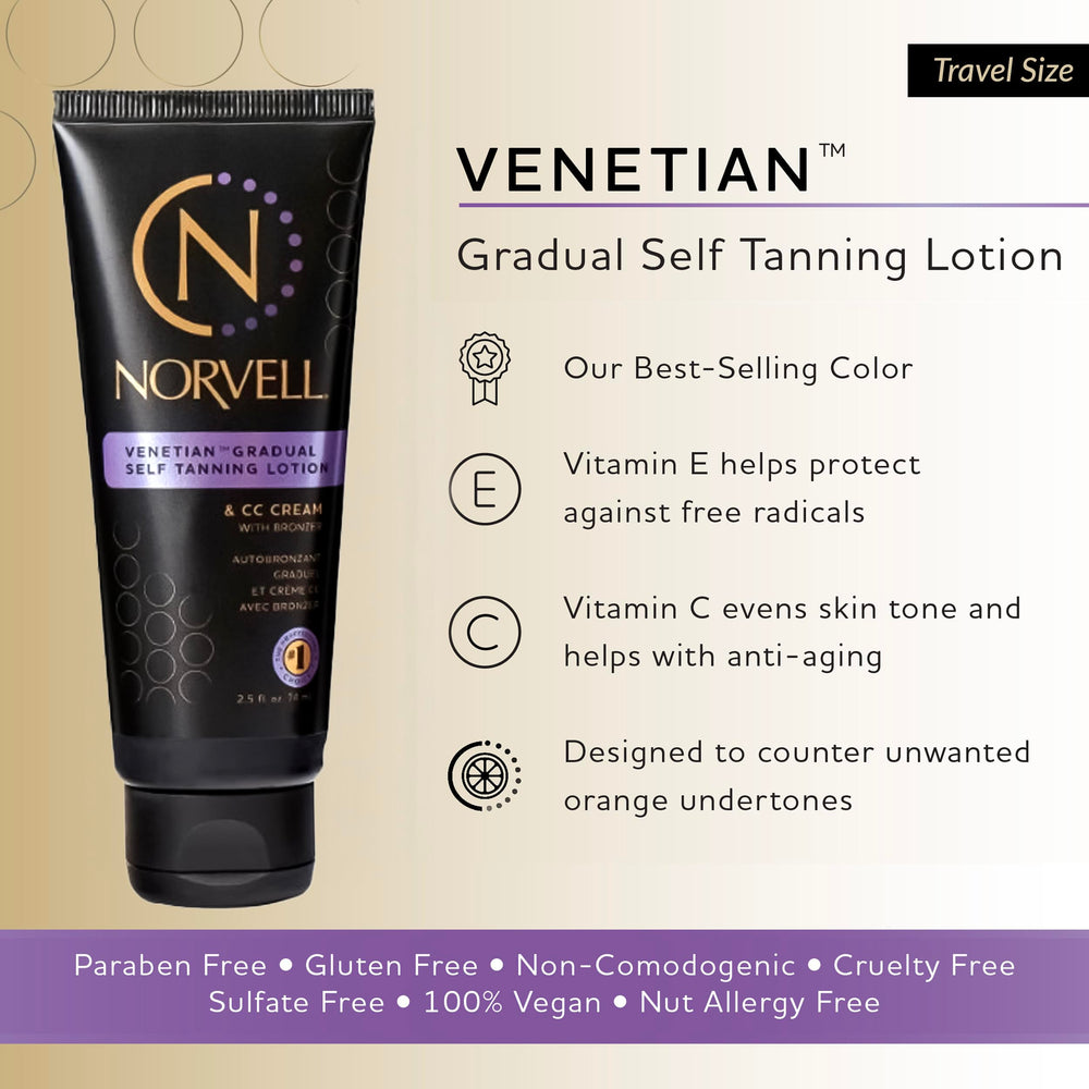 Norvell Venetian travel-size bottle enables on-the-go touch-ups.