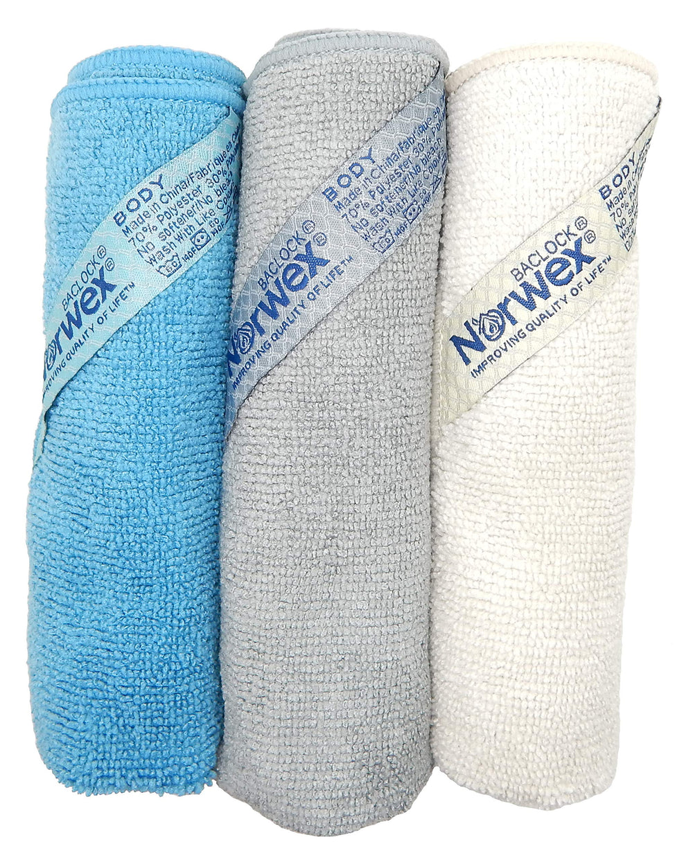 Norwex Body Pack Coastal cloths stacked for daily cleansing and refreshment.