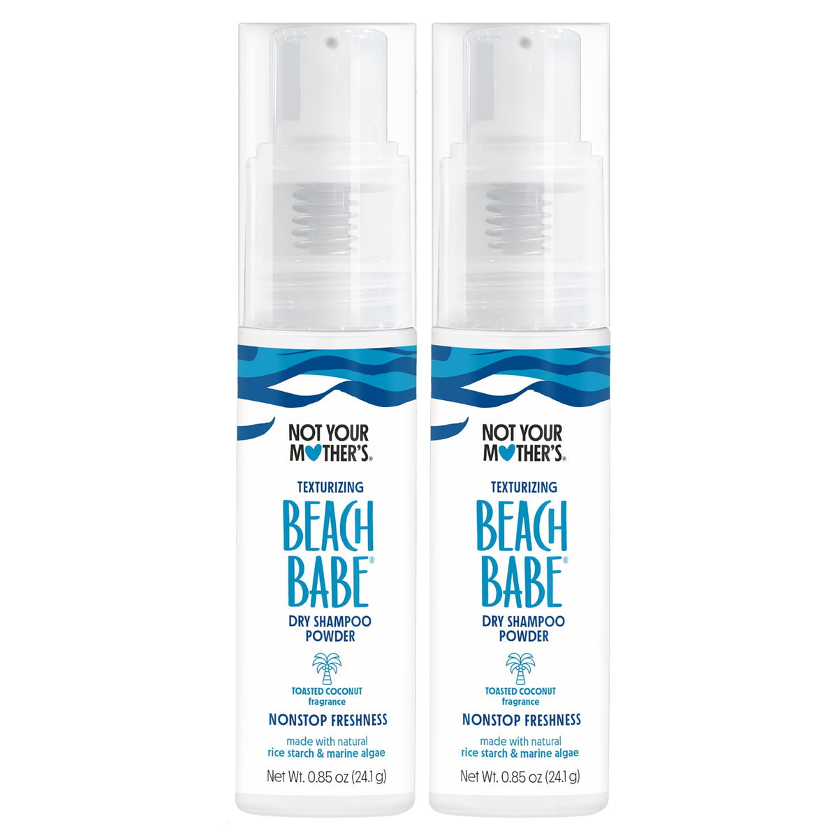 Not Your Mother's Beach Babe texturizing dry shampoo powder 2-pack pack shot showing oil absorption