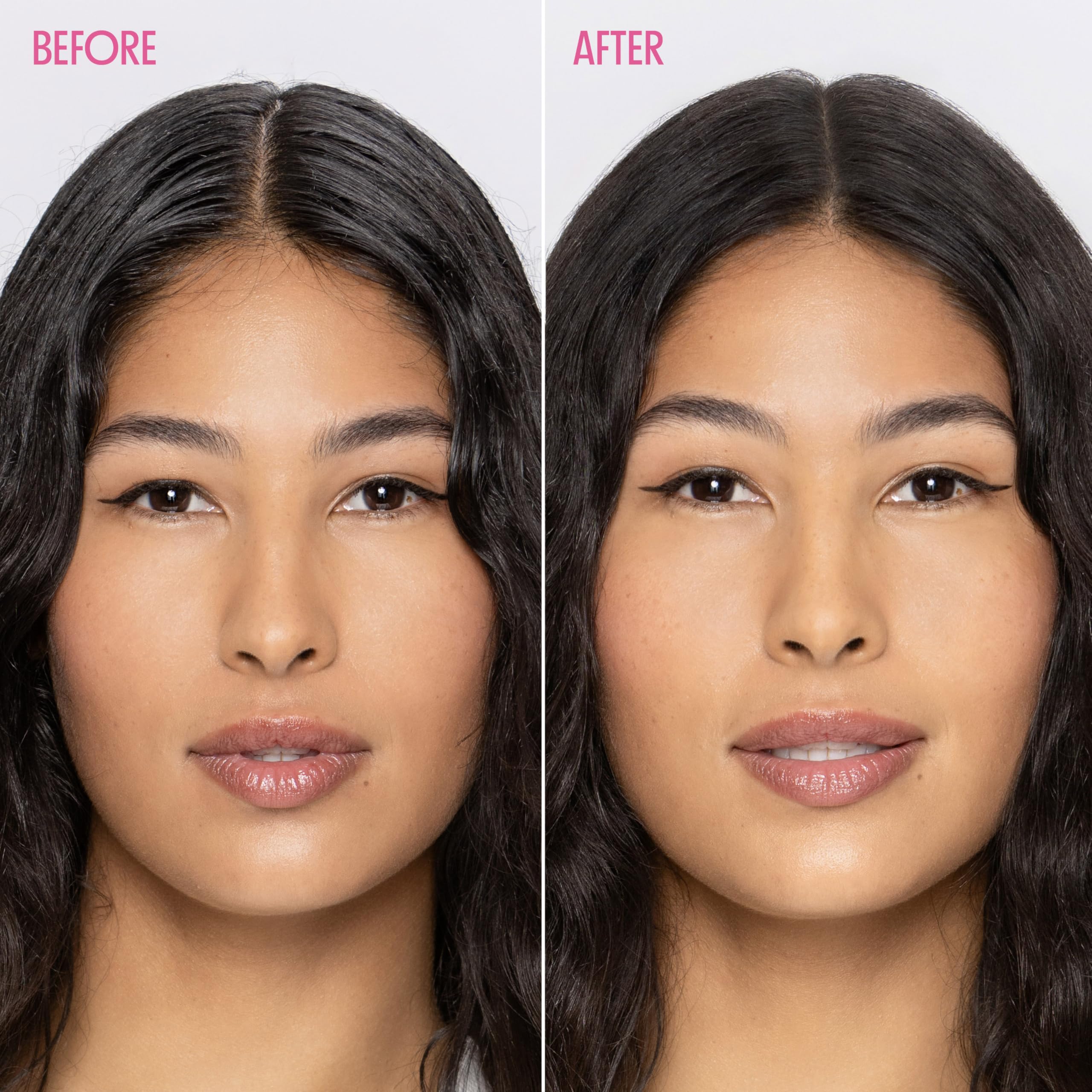 Not Your Mother's Clean Freak dark hair dry shampoo powder close-up shows tint blending with brunette shades.