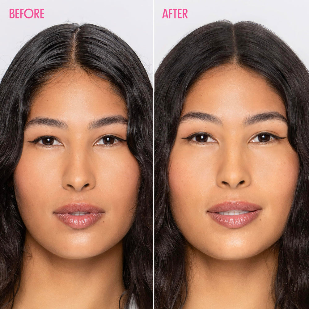 Not Your Mother's Clean Freak dark hair dry shampoo powder close-up shows tint blending with brunette shades.