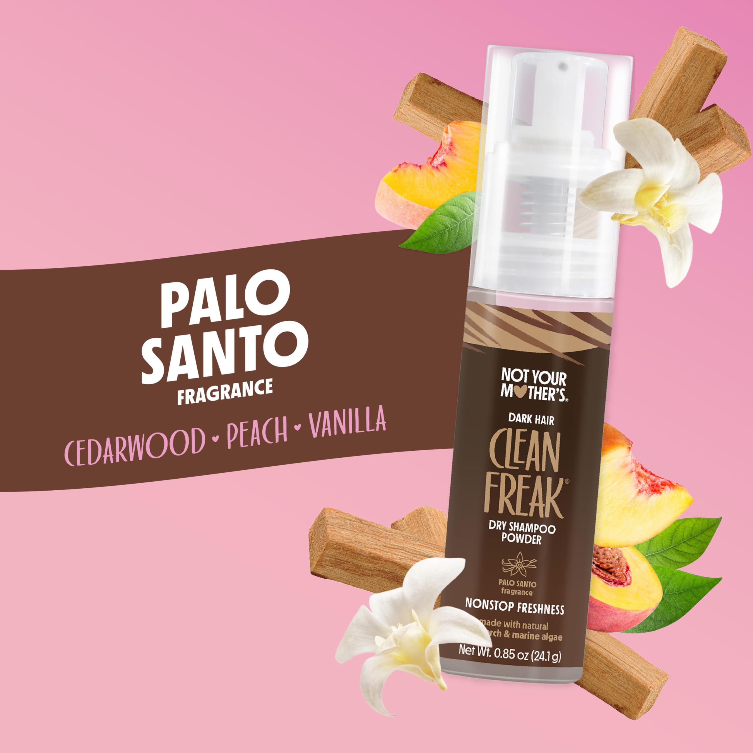 Not Your Mother's Clean Freak dark hair dry shampoo powder talc-free vegan cruelty-free formula.