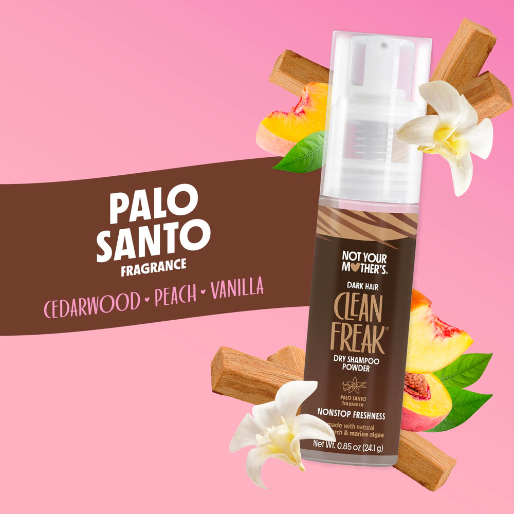 Not Your Mother's Clean Freak dark hair dry shampoo powder talc-free vegan cruelty-free formula.