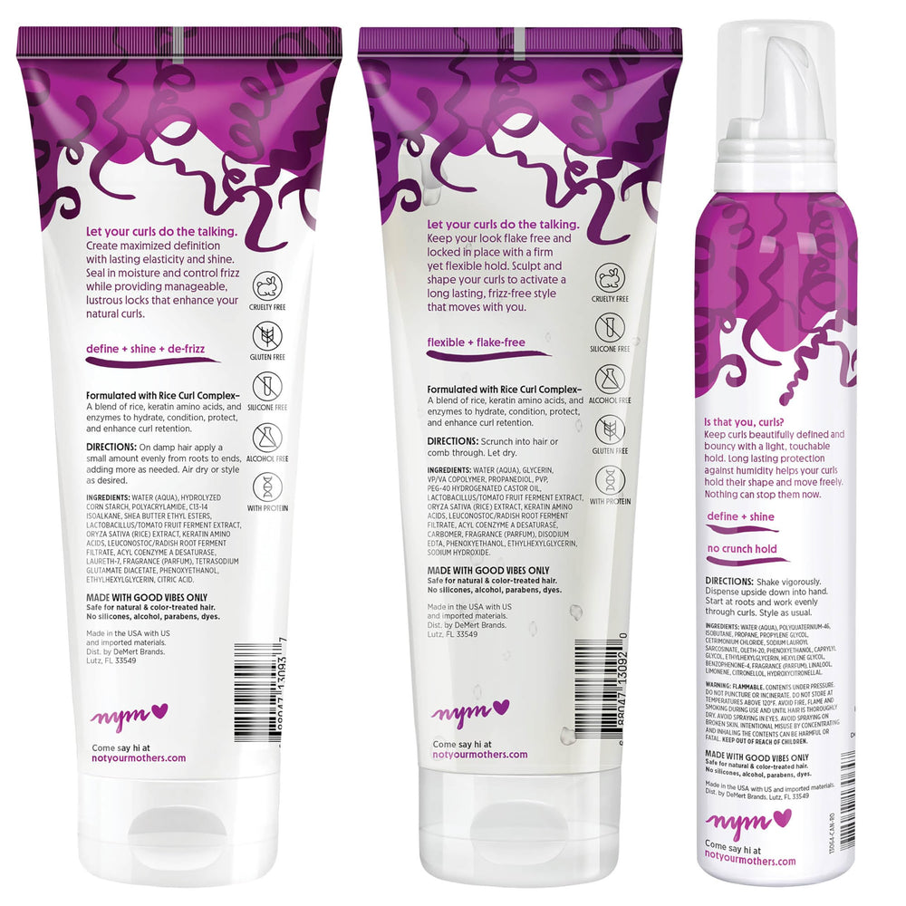 Not Your Mother's Curl Talk label — sulfate-free, silicone-free, parabens-free assurance.