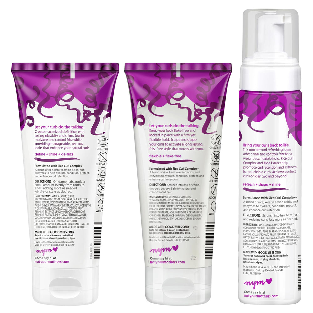 Not Your Mother's Curl Talk packaging and labels emphasize clean ingredients.