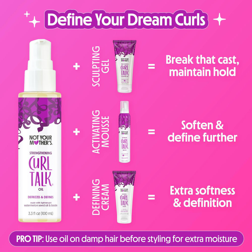 Not Your Mother's Curl Talk Strengthening Oil Biotin supports stronger-looking curls.