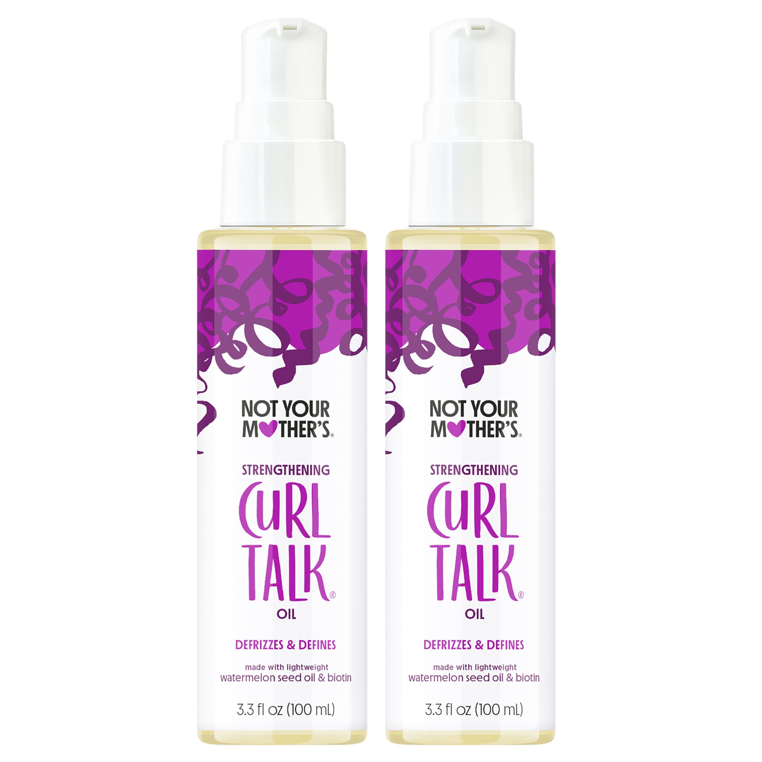 Not Your Mother's Curl Talk Strengthening Oil bottle pouring for lightweight frizz control.